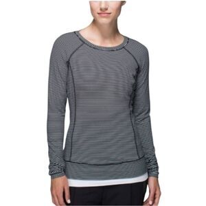 Lululemon‎ Race Your Pace Longsleeve Hyper Stripe Heathered Angel White Black 6